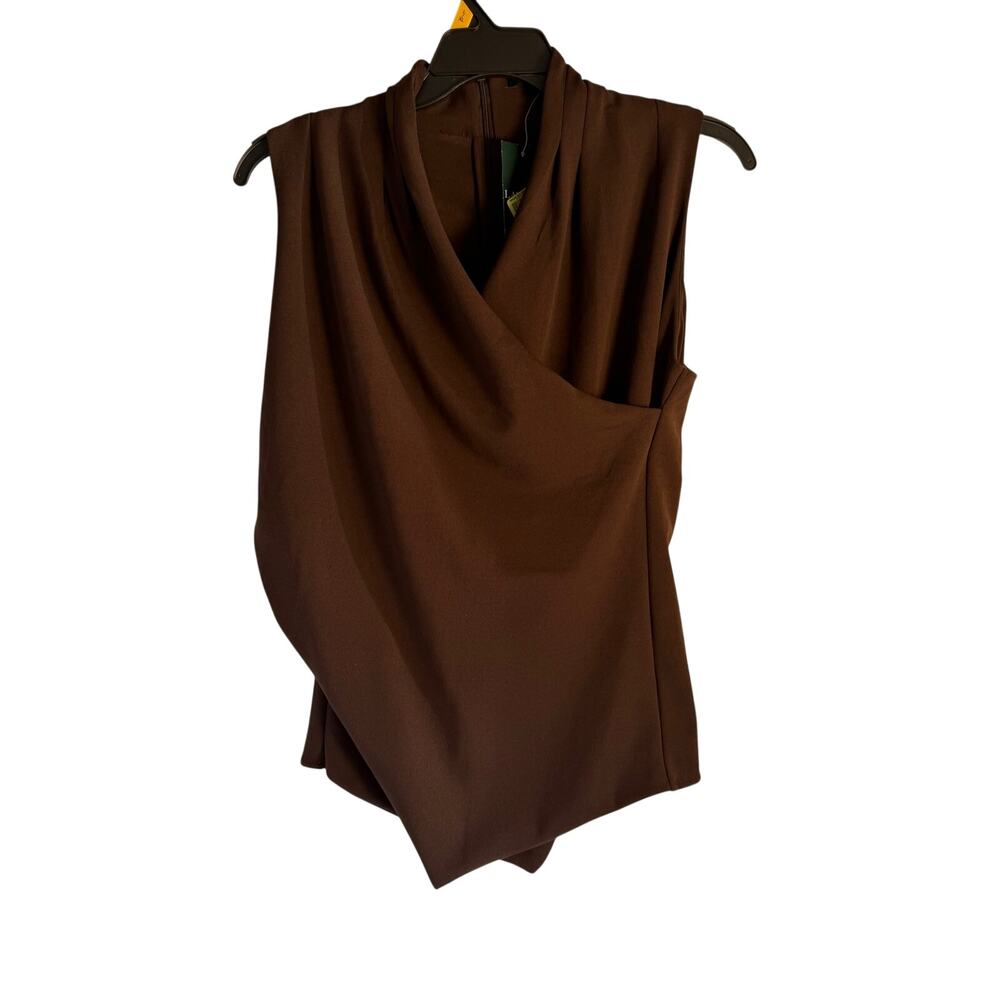 NWT! Lauren Ralph Lauren Brown Draped Sleeveless Top - Picture 2 of 9